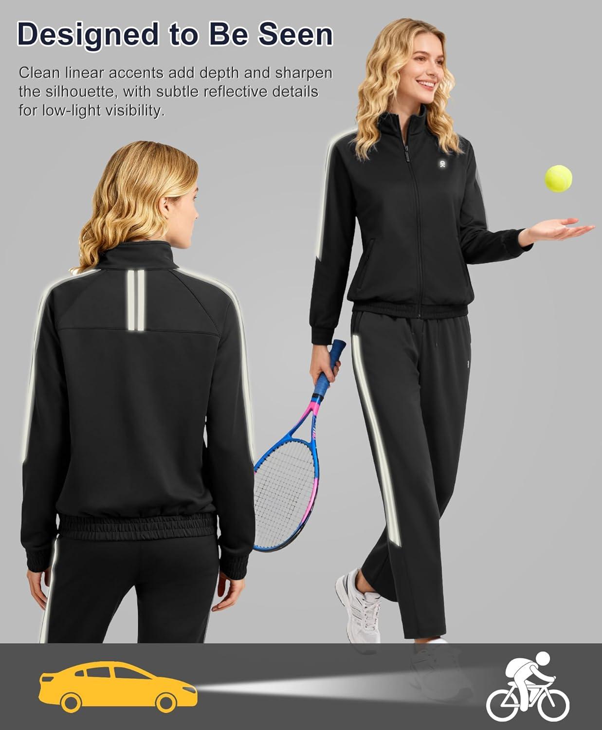 imageLittle Donkey Andy Women Sweatsuit Jogger Full Zip Tracksuit 2 Piece Athletic Outfit Straight Leg Sweatpant Set Matching SuitBlack