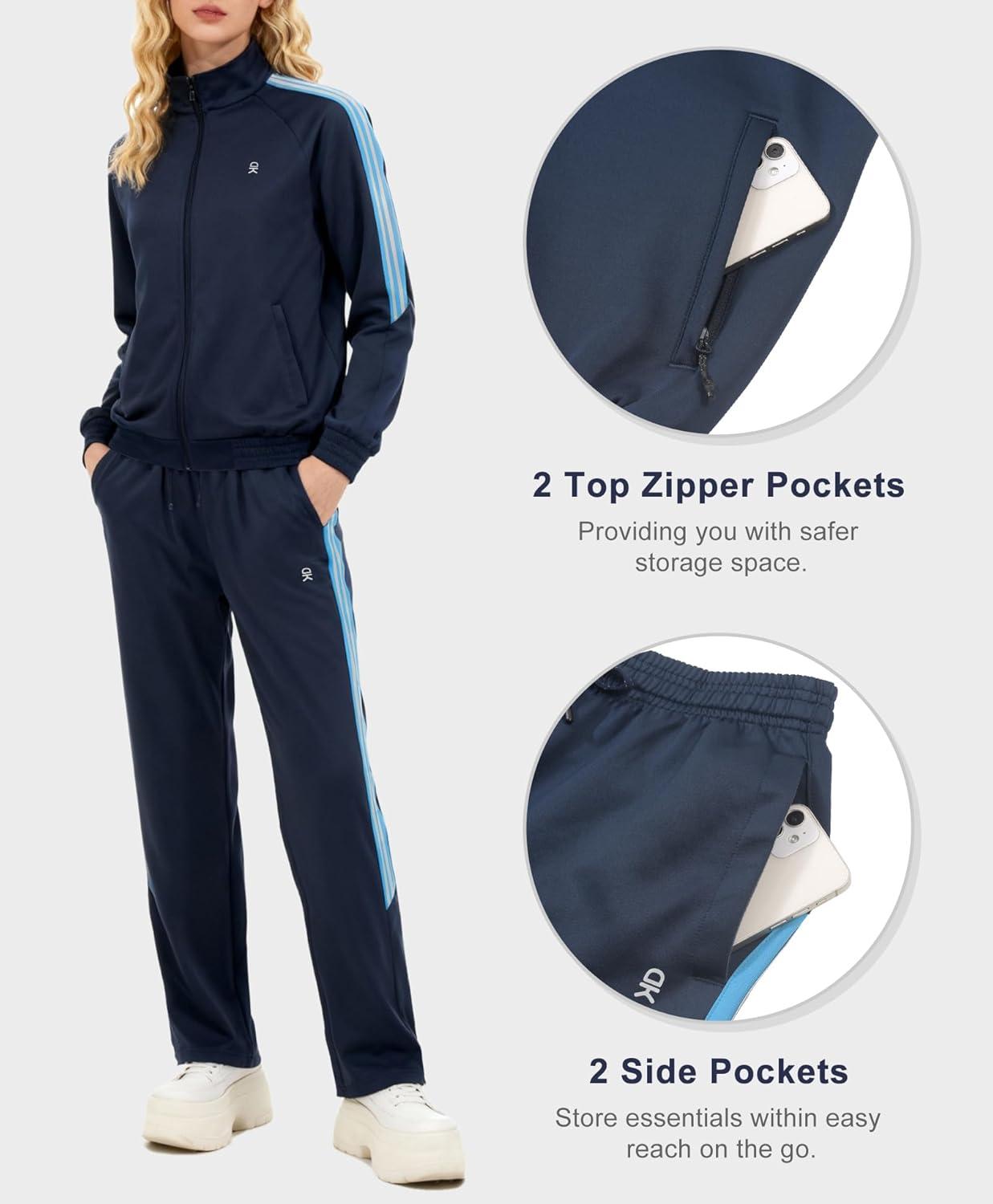 imageLittle Donkey Andy Women Sweatsuit Jogger Full Zip Tracksuit 2 Piece Athletic Outfit Straight Leg Sweatpant Set Matching SuitDark Blue