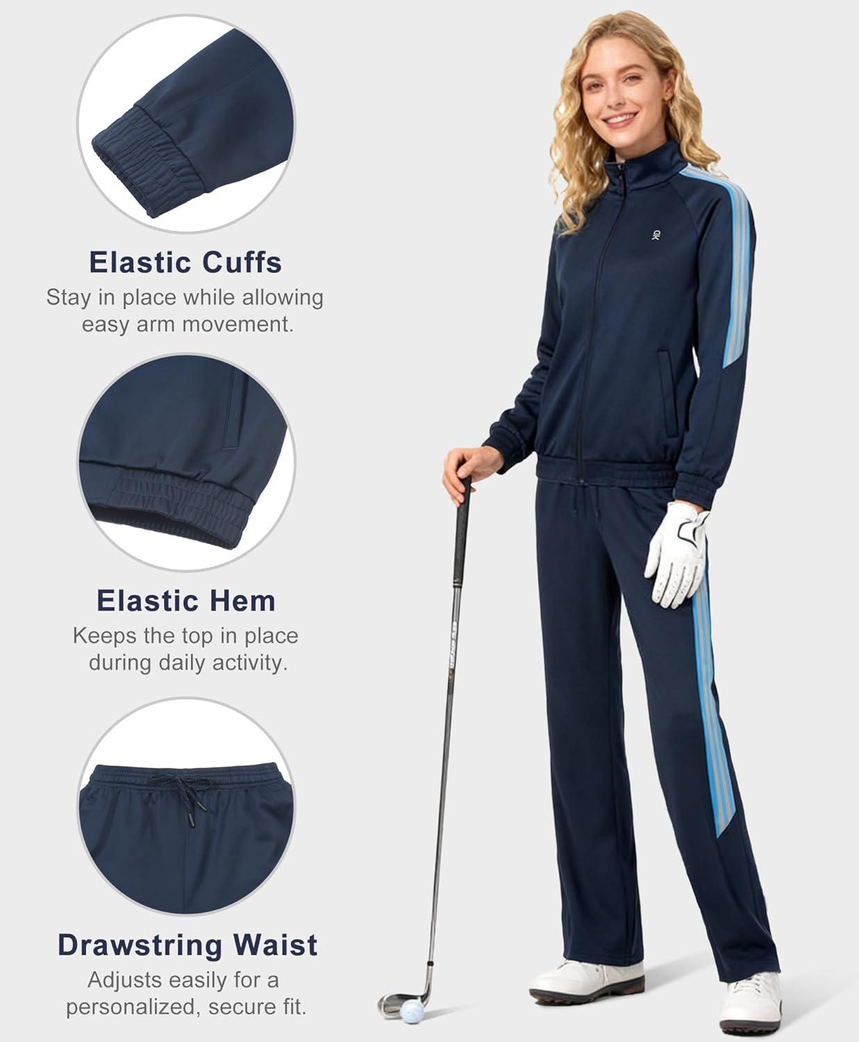 imageLittle Donkey Andy Women Sweatsuit Jogger Full Zip Tracksuit 2 Piece Athletic Outfit Straight Leg Sweatpant Set Matching SuitDark Blue
