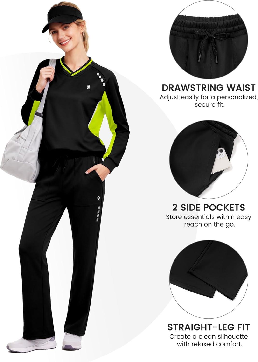 imageLittle Donkey Andy Womens Sweatsuit V Neck Pullover Tracksuit 2 Piece Jogger Outfit Straight Leg Sweatpants Set Matching SuitJet Blackfruit Green