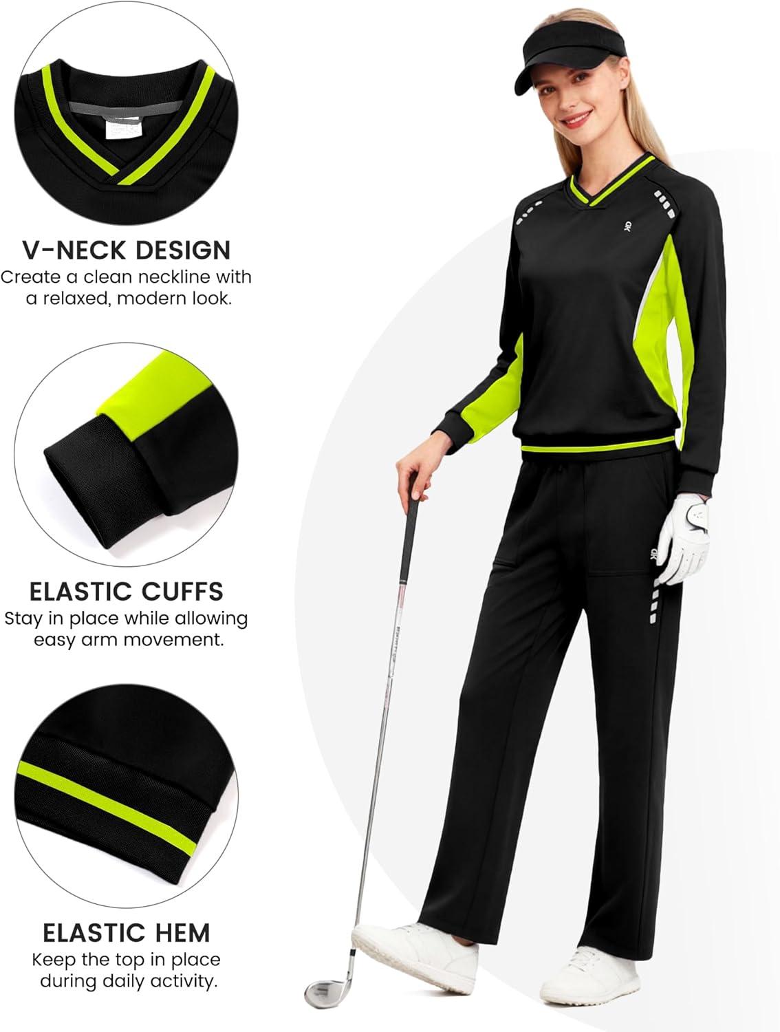 imageLittle Donkey Andy Womens Sweatsuit V Neck Pullover Tracksuit 2 Piece Jogger Outfit Straight Leg Sweatpants Set Matching SuitJet Blackfruit Green