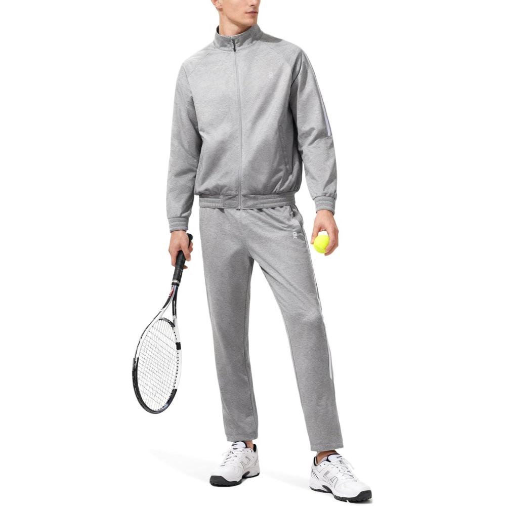 imageLittle Donkey Andy Mens Sweatsuit Jogger Tracksuit 2 Piece Athletic Outfit Straight Leg Sweatpant Set Full Zip Matching SuitLight Gray