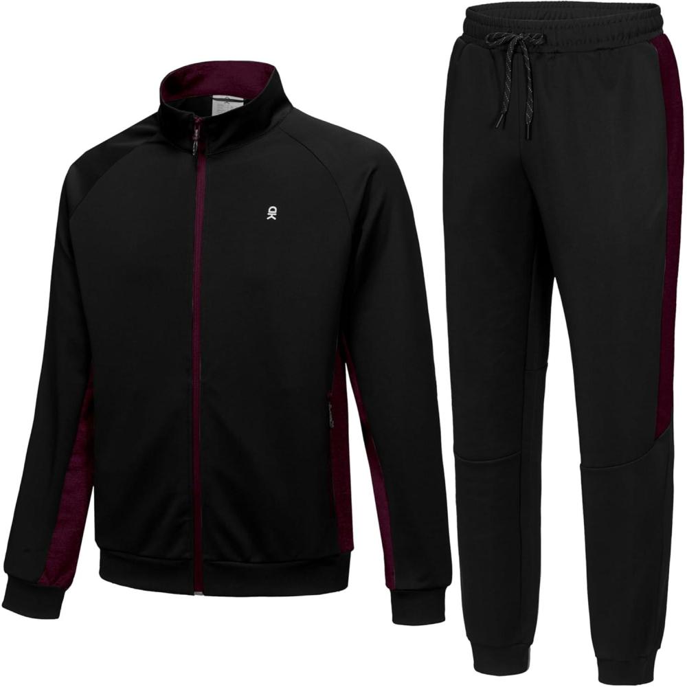 imageLittle Donkey Andy Mens Tracksuit Sweatsuits 2 Piece Set Athletic Jogging Elasticity Full Zip Sets Sweat Track Suits for MenGathered Leg Black
