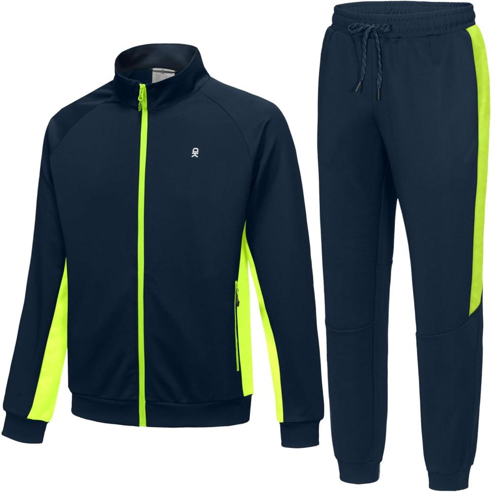 imageLittle Donkey Andy Mens Tracksuit Sweatsuits 2 Piece Set Athletic Jogging Elasticity Full Zip Sets Sweat Track Suits for MenGathered Leg Blue Green
