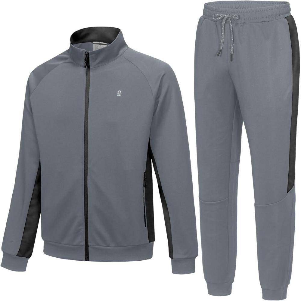 imageLittle Donkey Andy Mens Tracksuit Sweatsuits 2 Piece Set Athletic Jogging Elasticity Full Zip Sets Sweat Track Suits for MenGathered Leg Deep Gray
