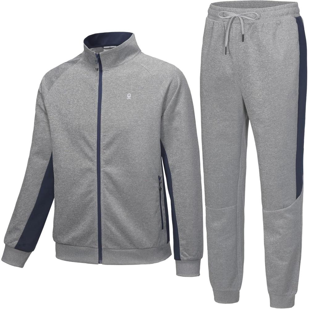 imageLittle Donkey Andy Mens Tracksuit Sweatsuits 2 Piece Set Athletic Jogging Elasticity Full Zip Sets Sweat Track Suits for MenGathered Leg Light Gray