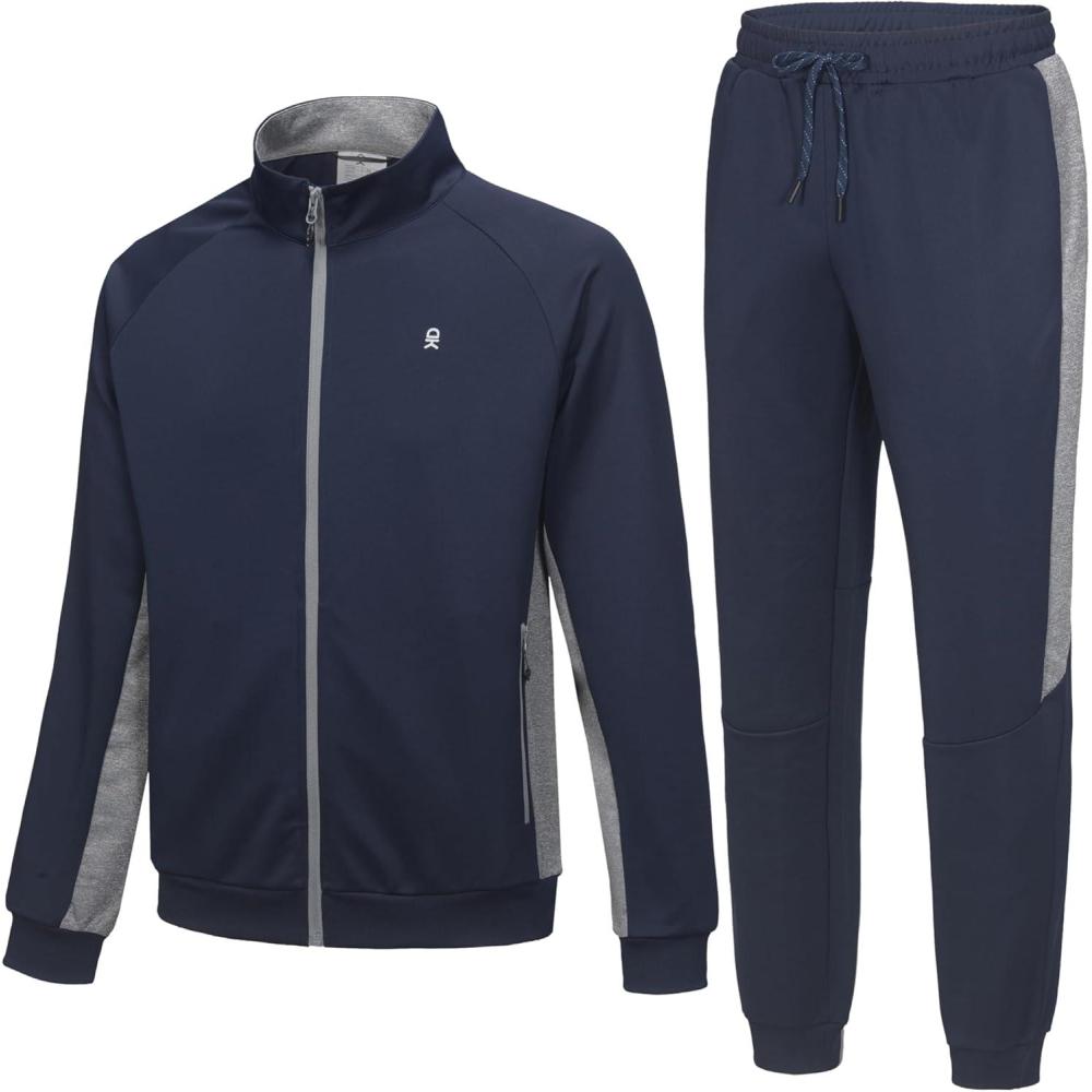 imageLittle Donkey Andy Mens Tracksuit Sweatsuits 2 Piece Set Athletic Jogging Elasticity Full Zip Sets Sweat Track Suits for MenGathered Leg Navy