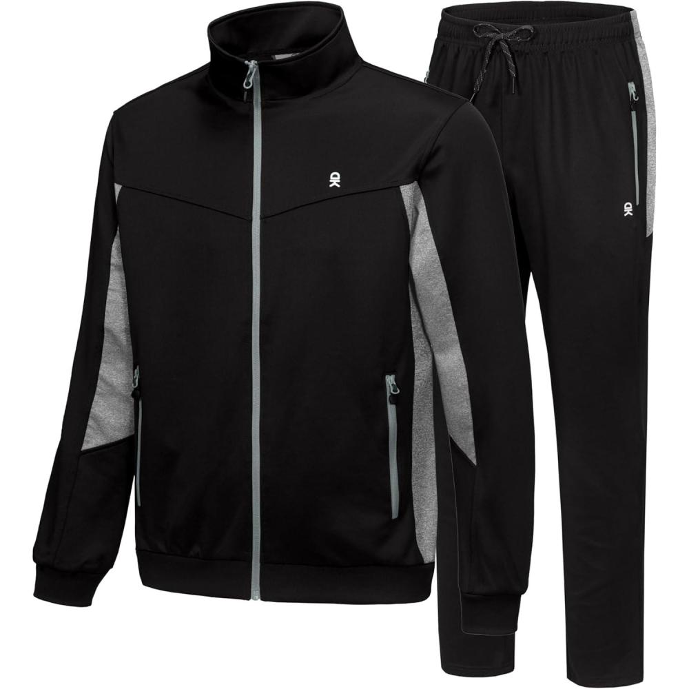 imageLittle Donkey Andy Mens Tracksuit Sweatsuits 2 Piece Set Athletic Jogging Elasticity Full Zip Sets Sweat Track Suits for MenStraight Leg Blackgary
