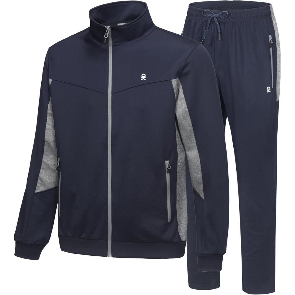 imageLittle Donkey Andy Mens Tracksuit Sweatsuits 2 Piece Set Athletic Jogging Elasticity Full Zip Sets Sweat Track Suits for MenStraight Leg Deep Bluegary