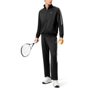 Little Donkey Andy Men’s Sweatsuit Jogger Tracksuit 2 Piece Athletic Outfit Straight Leg Sweatpant Set Full Zip Matching Suit(Black)