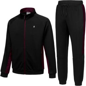 Little Donkey Andy Mens Tracksuit Sweatsuits 2 Piece Set Athletic Jogging Elasticity Full Zip Sets Sweat Track Suits for Men(Gathered Leg Black)