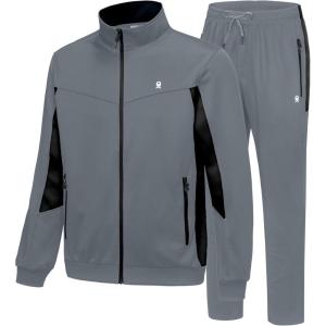 Little Donkey Andy Mens Tracksuit Sweatsuits 2 Piece Set Athletic Jogging Elasticity Full Zip Sets Sweat Track Suits for Men(Straight Leg Deep Gray&black)