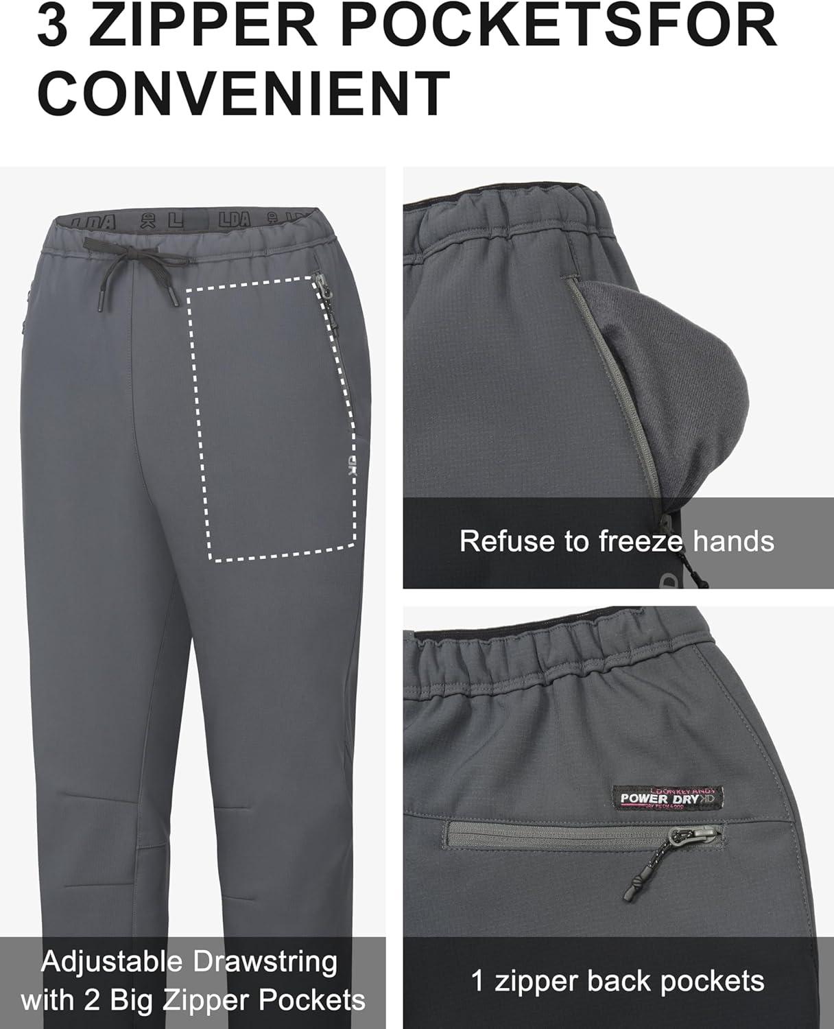 imageLittle Donkey Andy Womens Fleece Lined Hikng Pants Waterproof Cargo Pants Winter Thermal Running JoggersGrey