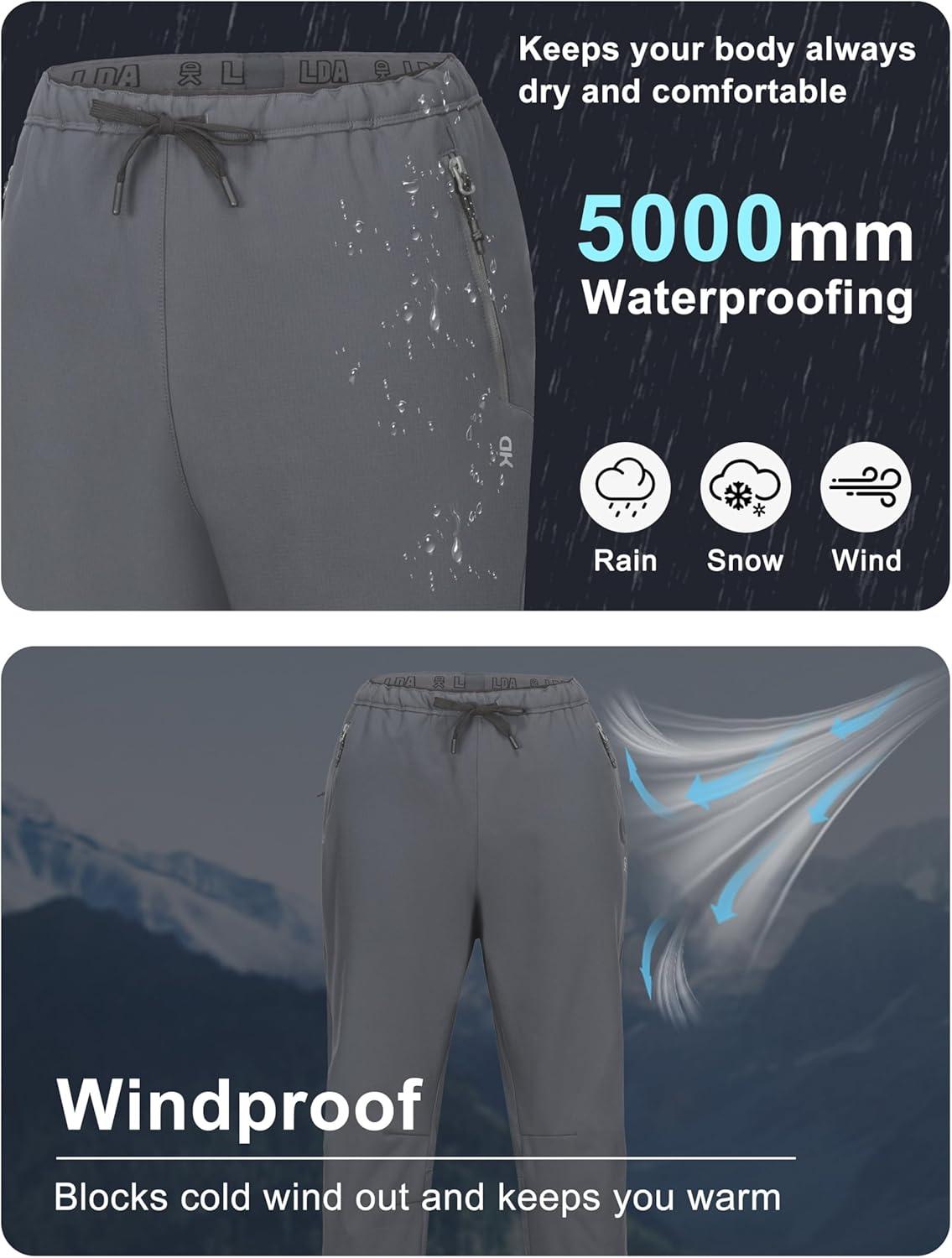 imageLittle Donkey Andy Womens Fleece Lined Hikng Pants Waterproof Cargo Pants Winter Thermal Running JoggersGrey