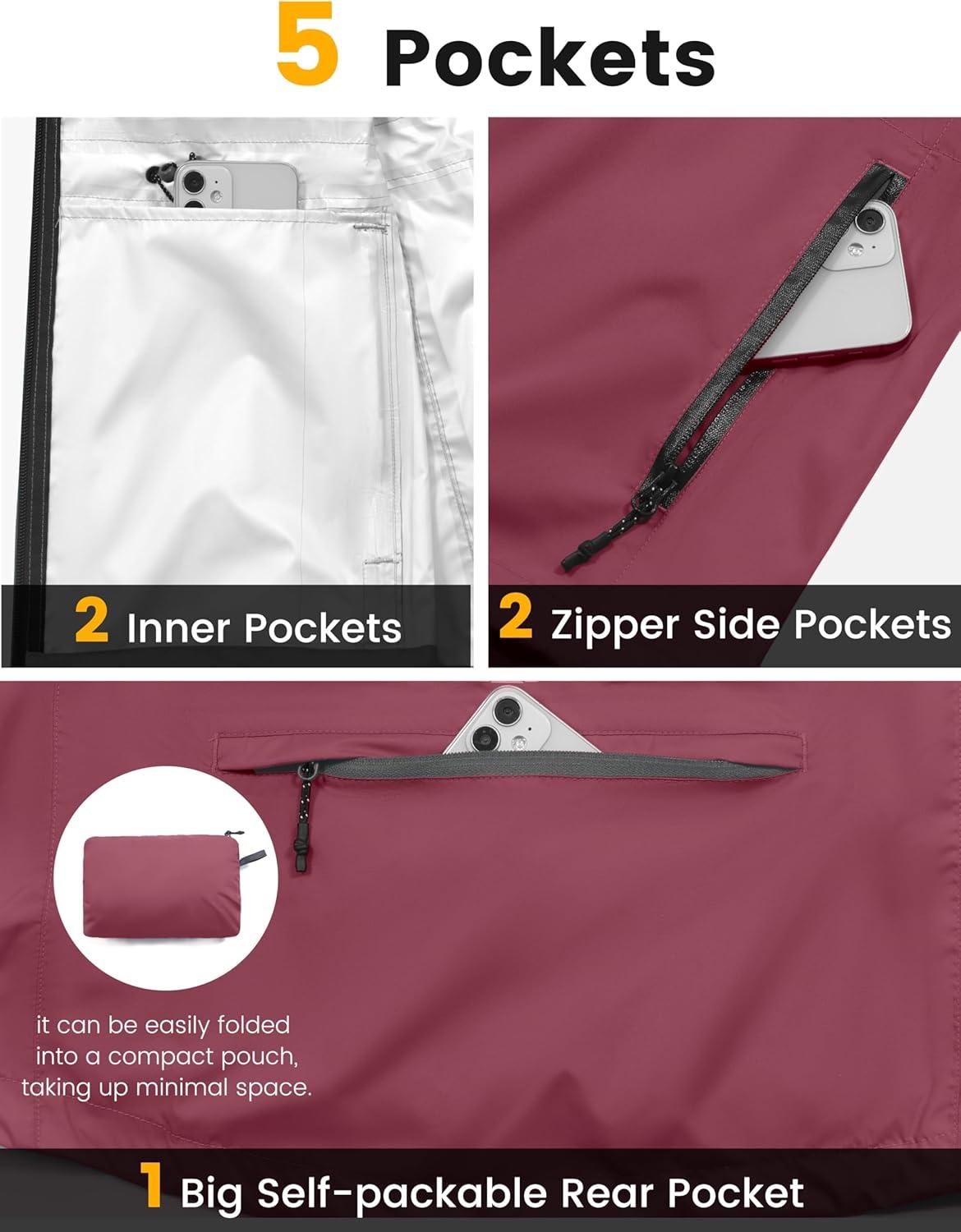 imageLittle Donkey Andy Womens Lightweight Packable Cycling Jacket Waterproof Windbreaker for Running amp BikingDark Red