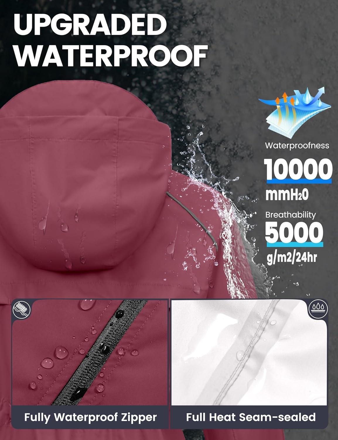imageLittle Donkey Andy Womens Lightweight Packable Cycling Jacket Waterproof Windbreaker for Running amp BikingDark Red