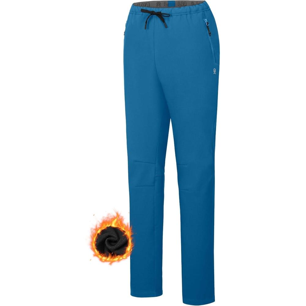 imageLittle Donkey Andy Womens Fleece Lined Hikng Pants Waterproof Cargo Pants Winter Thermal Running JoggersBlue