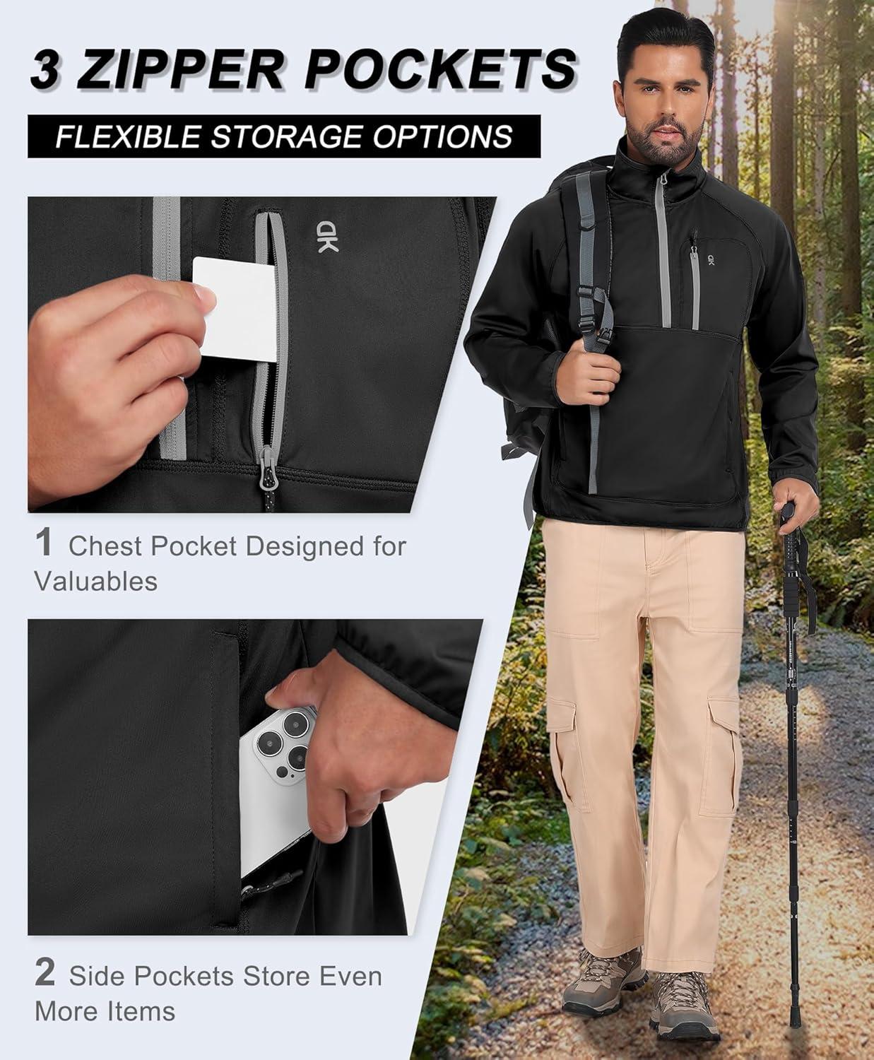 imageLittle Donkey Andy Mens Golf Pullover Windbreaker 14 Zip Golf Jacket Waterproof Athletic Quarter Zip Pullover with 3 PocketsBlack