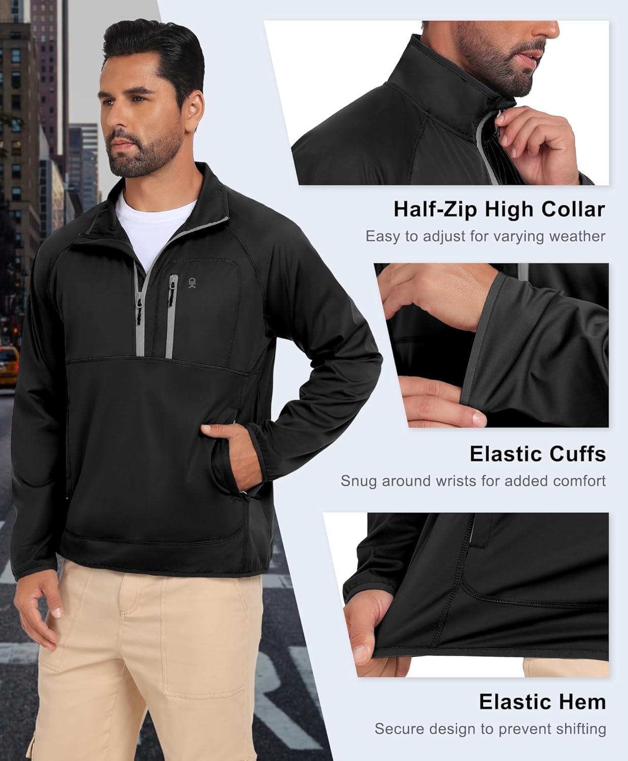 imageLittle Donkey Andy Mens Golf Pullover Windbreaker 14 Zip Golf Jacket Waterproof Athletic Quarter Zip Pullover with 3 PocketsBlack