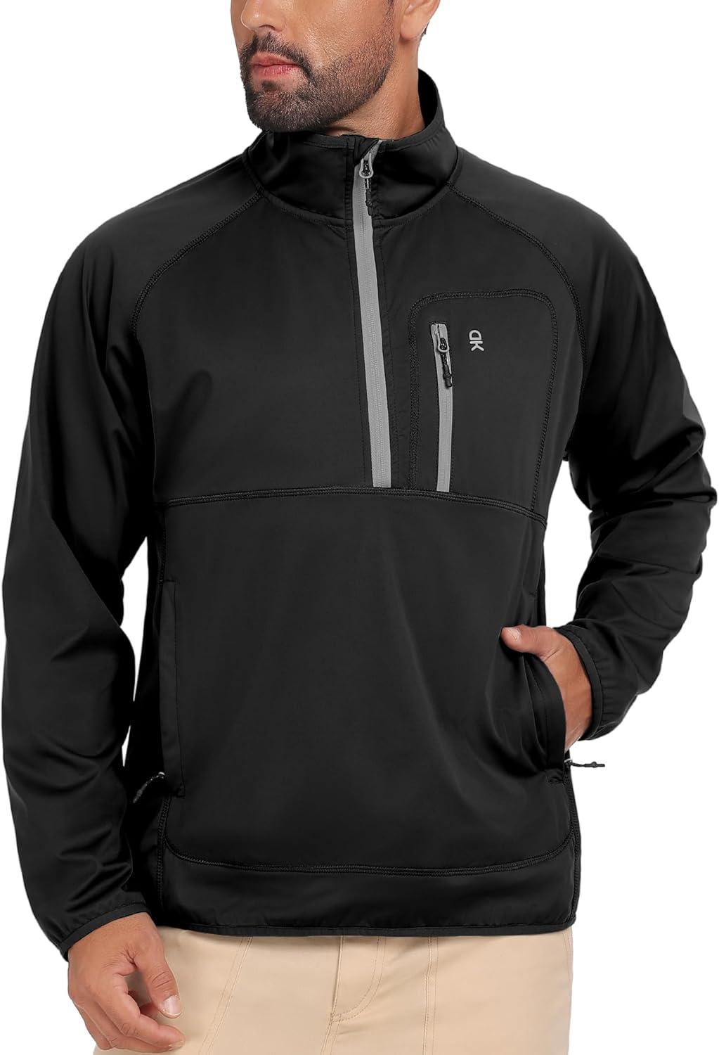 imageLittle Donkey Andy Mens Golf Pullover Windbreaker 14 Zip Golf Jacket Waterproof Athletic Quarter Zip Pullover with 3 PocketsBlack
