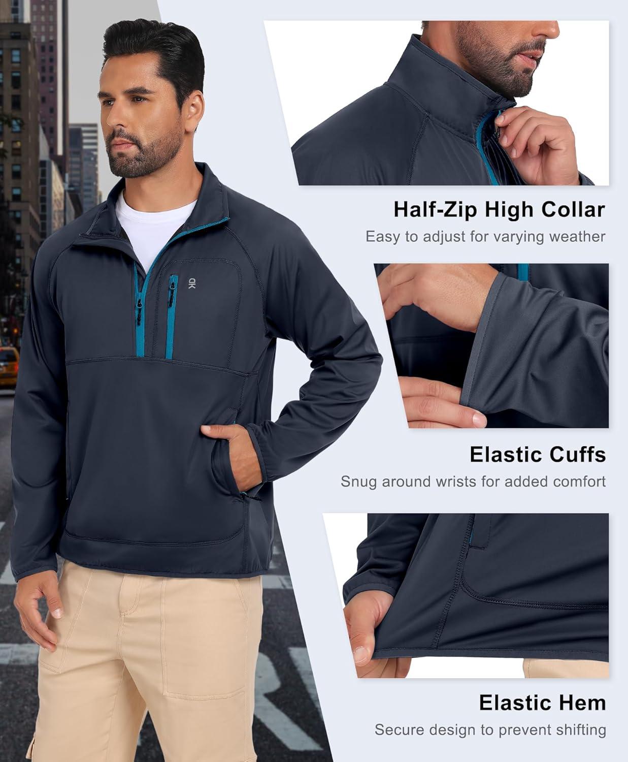 imageLittle Donkey Andy Mens Golf Pullover Windbreaker 14 Zip Golf Jacket Waterproof Athletic Quarter Zip Pullover with 3 PocketsNavy Blue