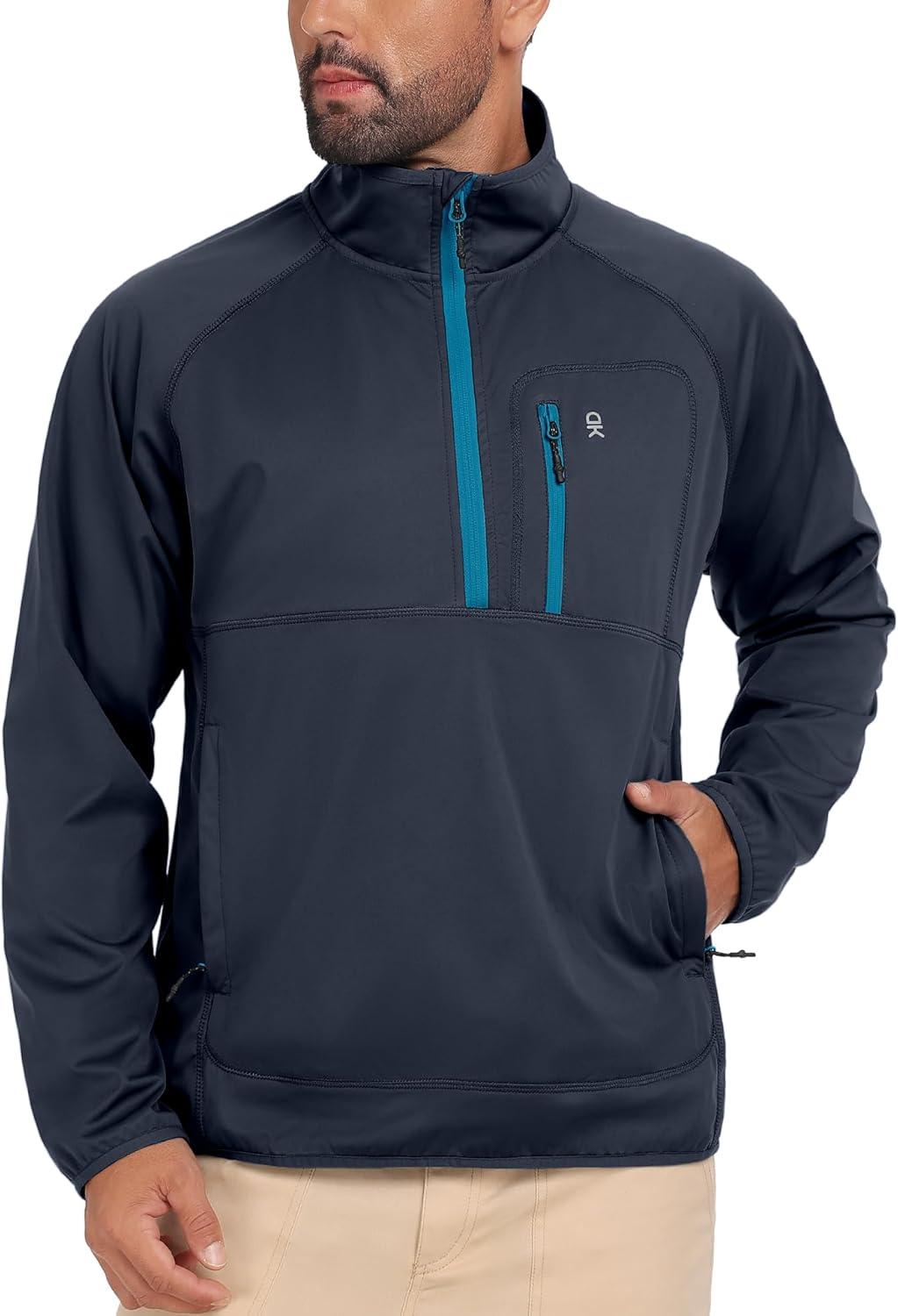 imageLittle Donkey Andy Mens Golf Pullover Windbreaker 14 Zip Golf Jacket Waterproof Athletic Quarter Zip Pullover with 3 PocketsNavy Blue