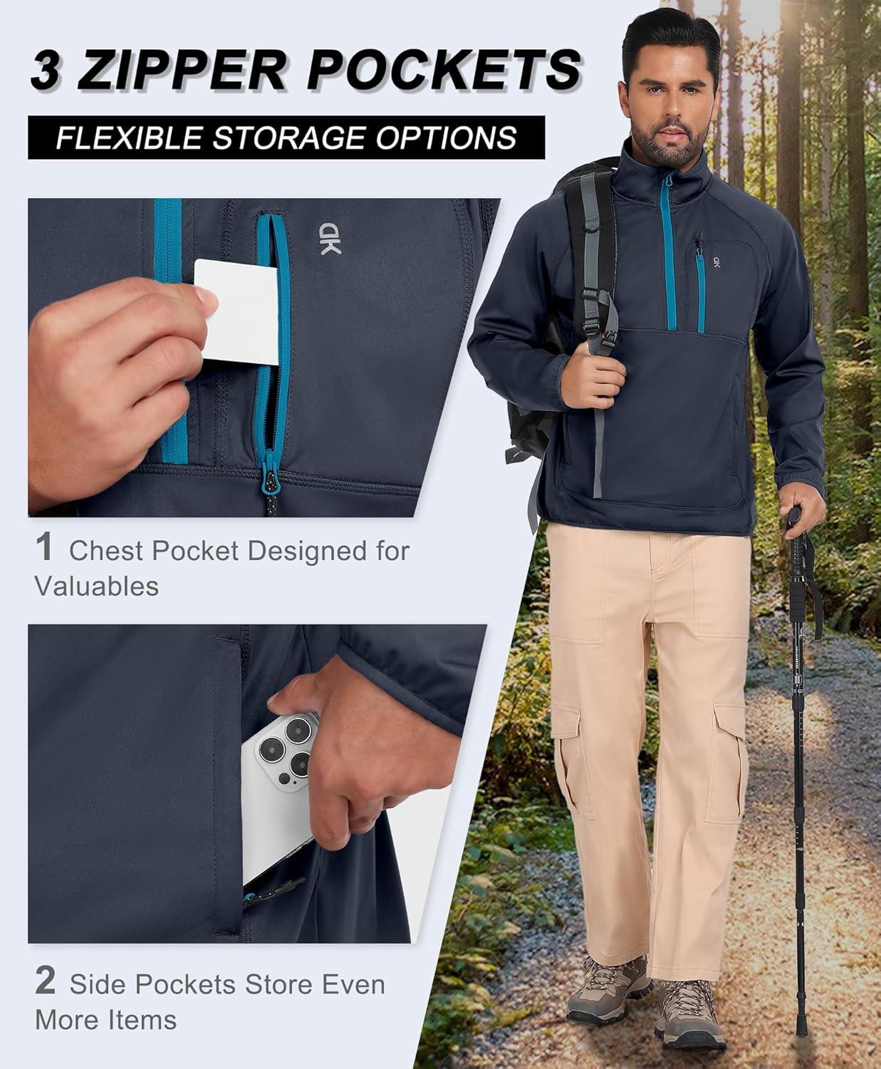 imageLittle Donkey Andy Mens Golf Pullover Windbreaker 14 Zip Golf Jacket Waterproof Athletic Quarter Zip Pullover with 3 PocketsNavy Blue