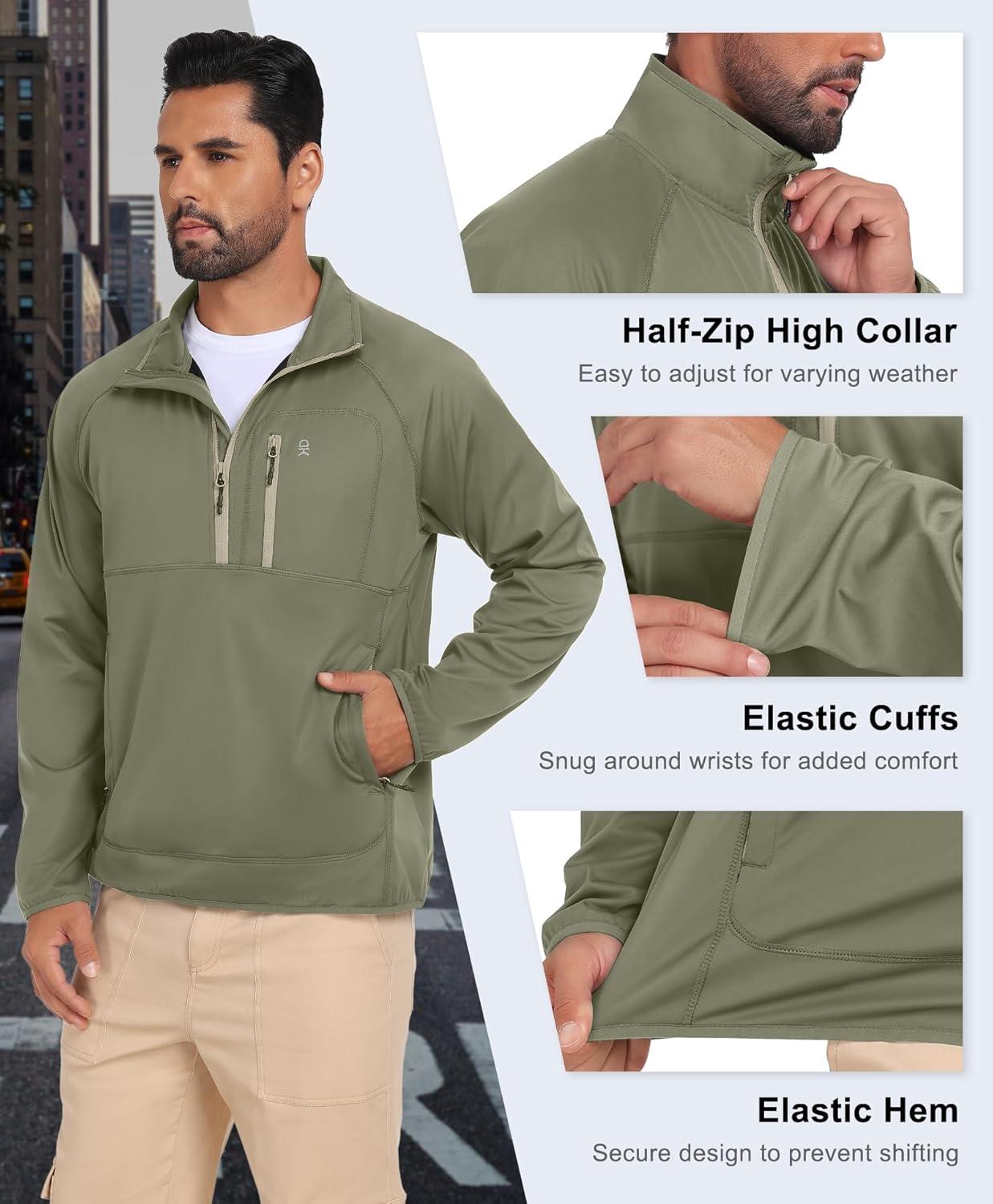 imageLittle Donkey Andy Mens Golf Pullover Windbreaker 14 Zip Golf Jacket Waterproof Athletic Quarter Zip Pullover with 3 PocketsSage Green