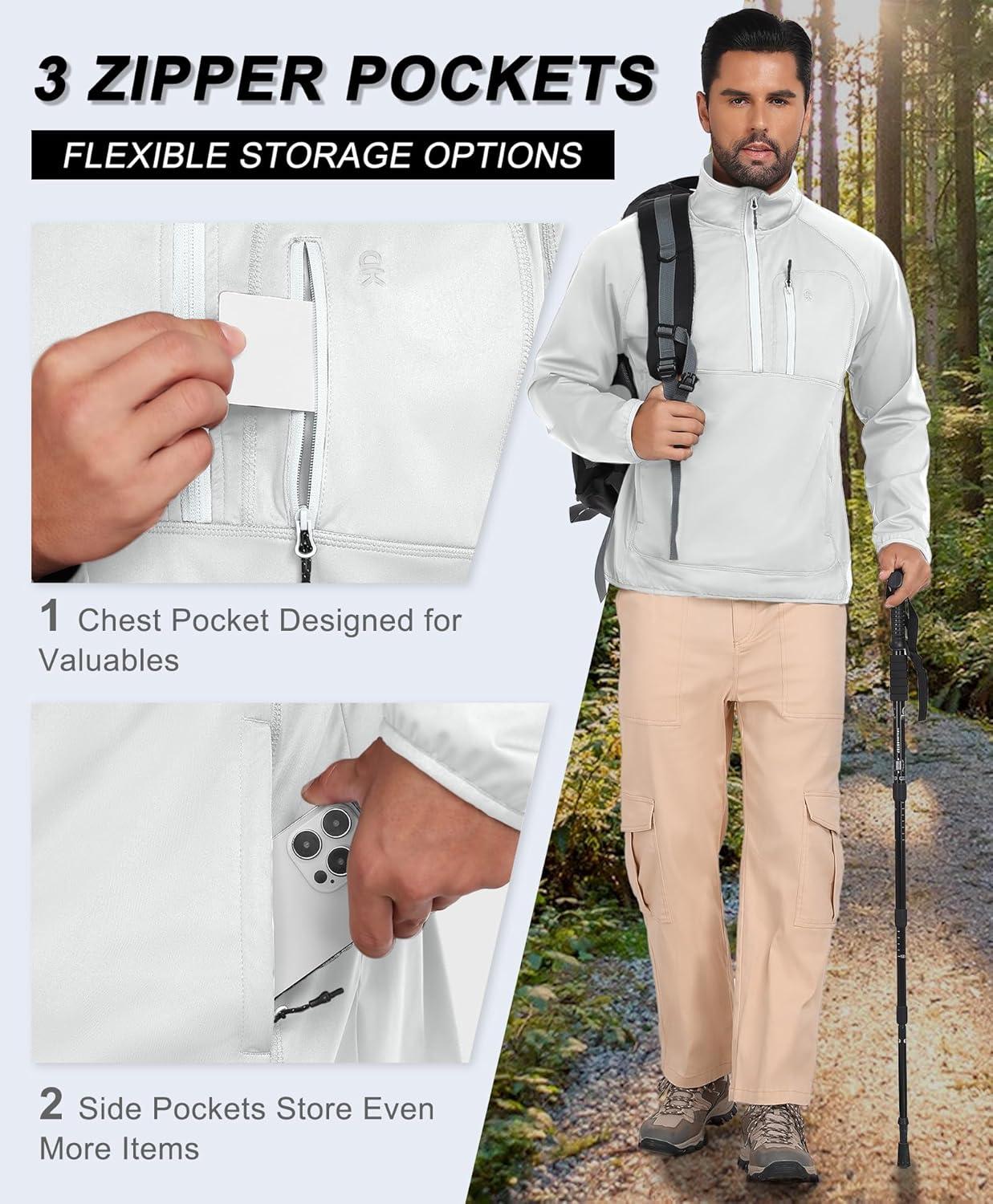 imageLittle Donkey Andy Mens Golf Pullover Windbreaker 14 Zip Golf Jacket Waterproof Athletic Quarter Zip Pullover with 3 PocketsWhite