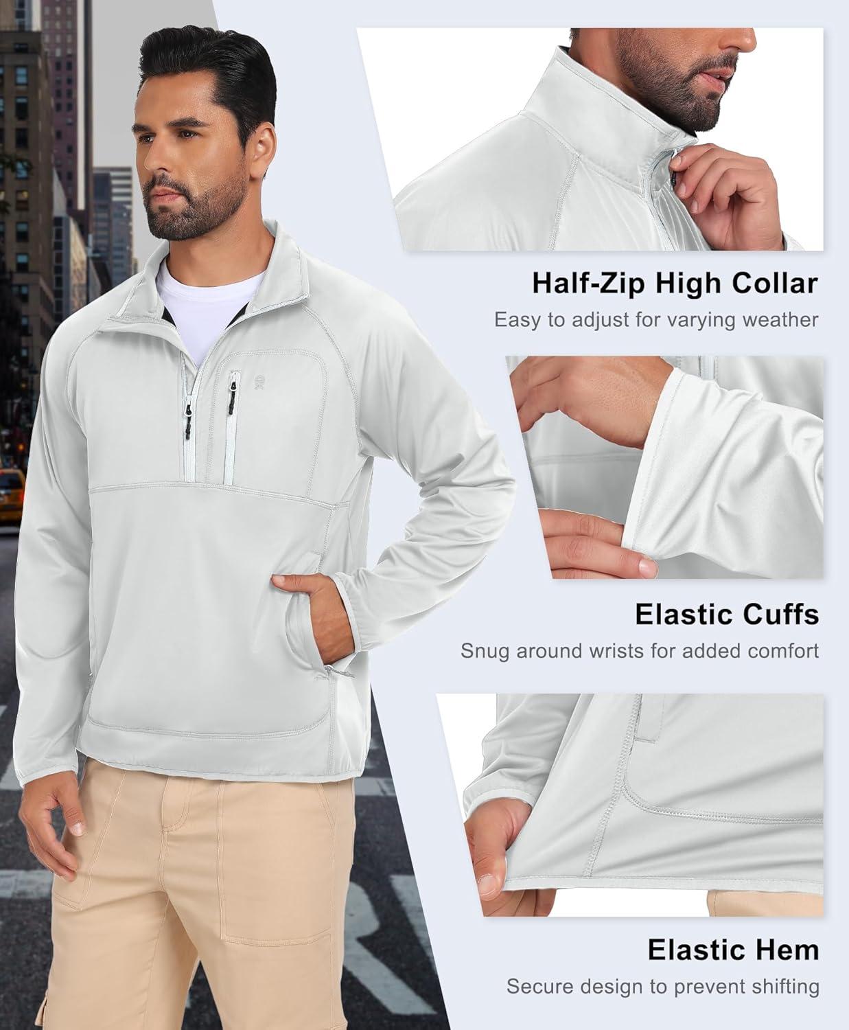 imageLittle Donkey Andy Mens Golf Pullover Windbreaker 14 Zip Golf Jacket Waterproof Athletic Quarter Zip Pullover with 3 PocketsWhite
