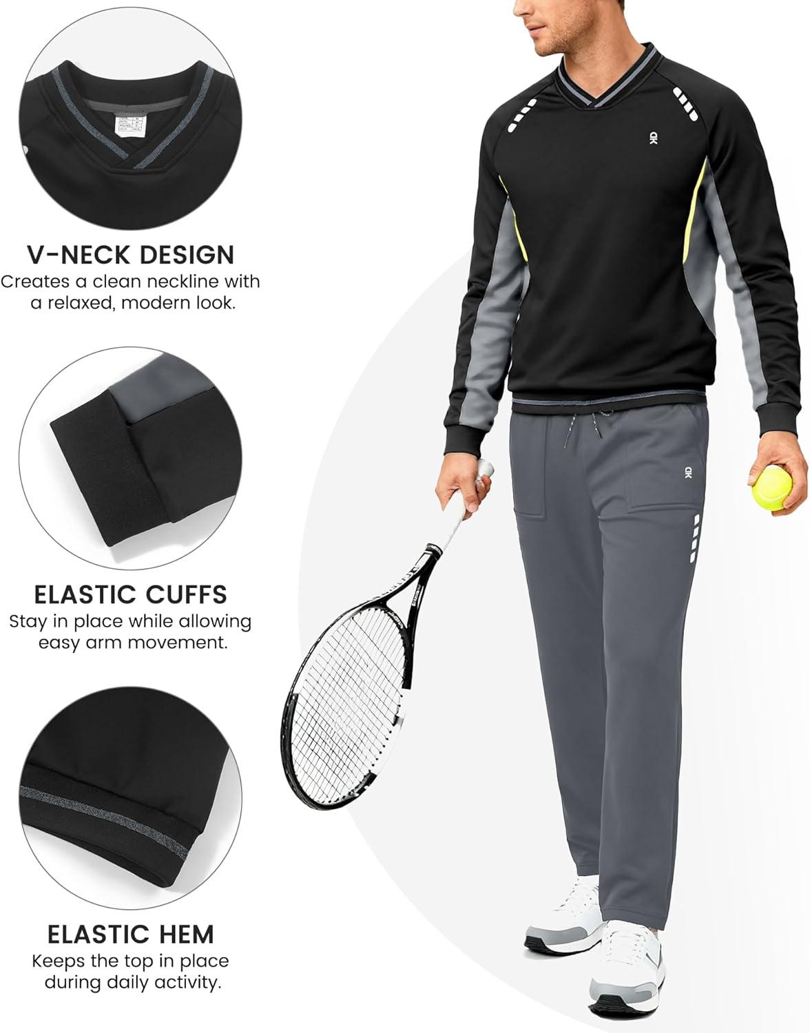 imageLittle Donkey Andy Mens Tracksuit 2 Piece Sweatsuit V Neck Pullover Set Jogging Athletic Outfits Casual Gym Sports Suit SetsBlackdark Gray