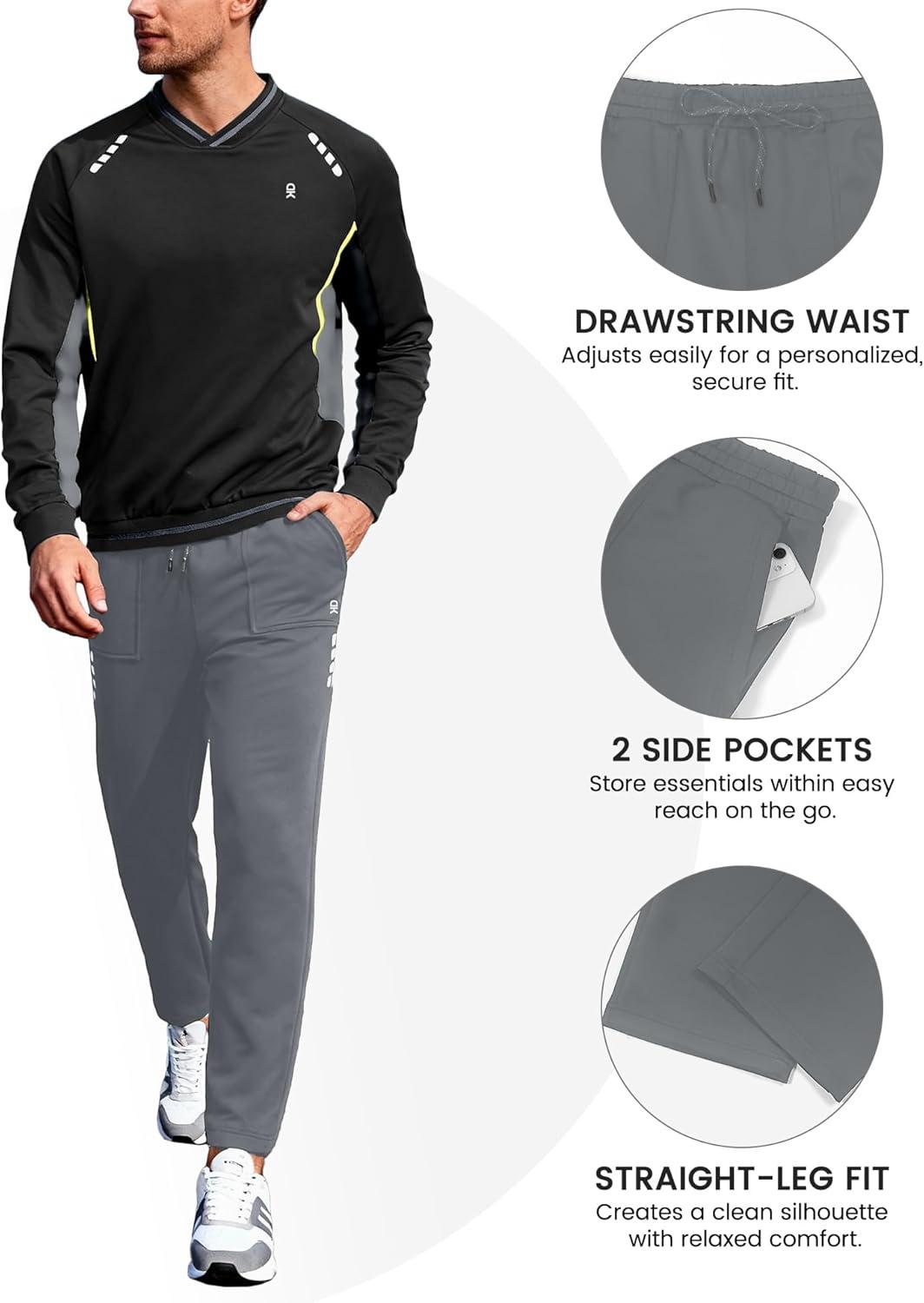 imageLittle Donkey Andy Mens Tracksuit 2 Piece Sweatsuit V Neck Pullover Set Jogging Athletic Outfits Casual Gym Sports Suit SetsBlackdark Gray