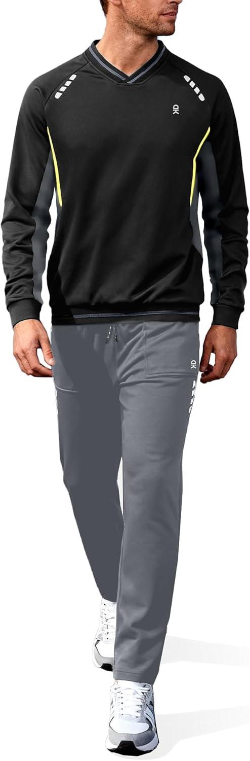imageLittle Donkey Andy Mens Tracksuit 2 Piece Sweatsuit V Neck Pullover Set Jogging Athletic Outfits Casual Gym Sports Suit SetsBlackdark Gray