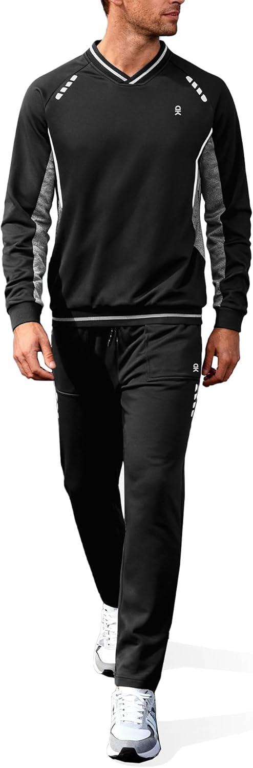 imageLittle Donkey Andy Mens Tracksuit 2 Piece Sweatsuit V Neck Pullover Set Jogging Athletic Outfits Casual Gym Sports Suit SetsBlacklight Gray