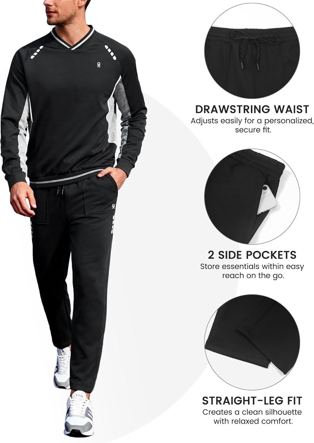 imageLittle Donkey Andy Mens Tracksuit 2 Piece Sweatsuit V Neck Pullover Set Jogging Athletic Outfits Casual Gym Sports Suit SetsBlacklight Gray