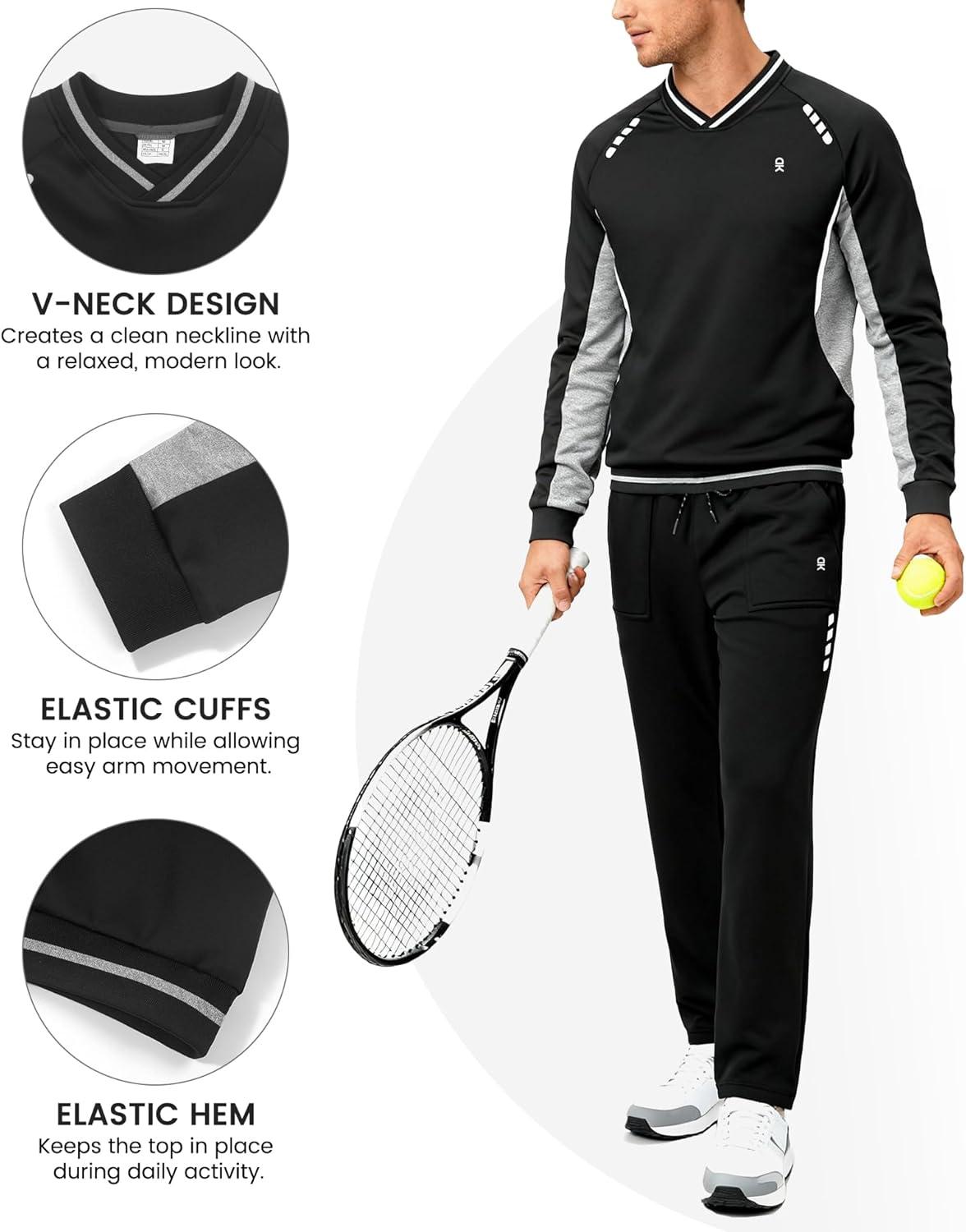 imageLittle Donkey Andy Mens Tracksuit 2 Piece Sweatsuit V Neck Pullover Set Jogging Athletic Outfits Casual Gym Sports Suit SetsBlacklight Gray