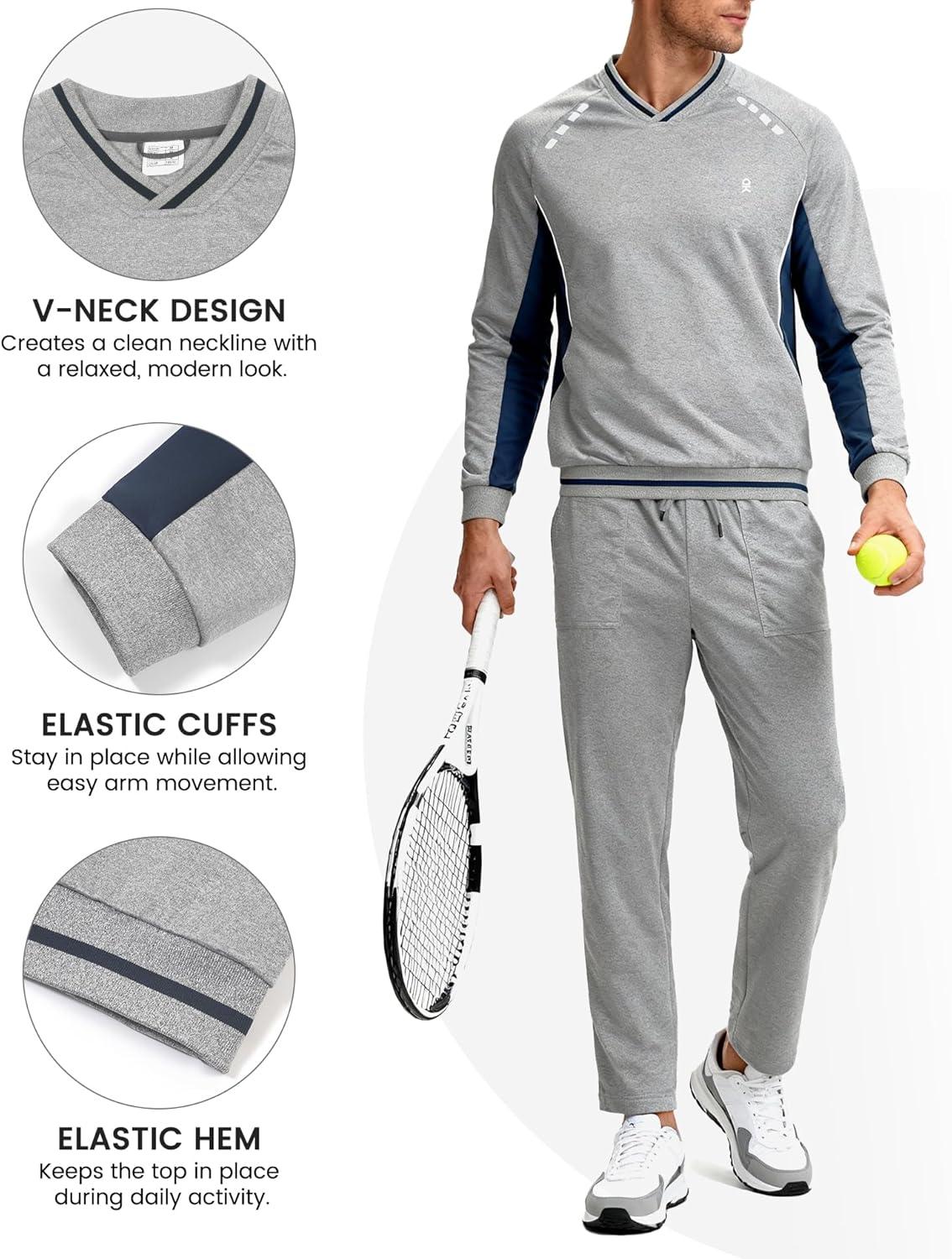 imageLittle Donkey Andy Mens Tracksuit 2 Piece Sweatsuit V Neck Pullover Set Jogging Athletic Outfits Casual Gym Sports Suit SetsGreyishblue