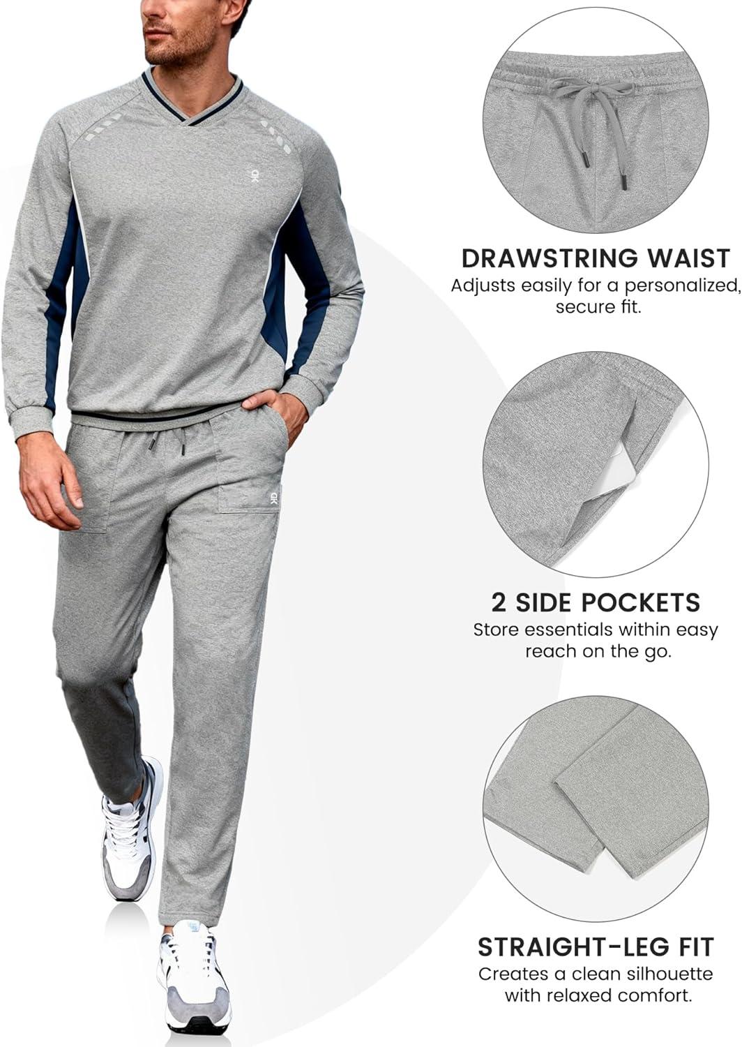 imageLittle Donkey Andy Mens Tracksuit 2 Piece Sweatsuit V Neck Pullover Set Jogging Athletic Outfits Casual Gym Sports Suit SetsGreyishblue
