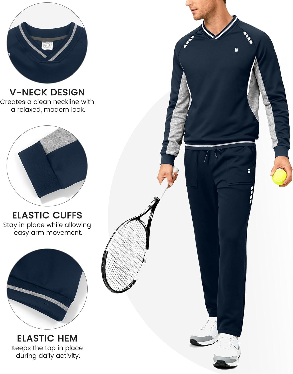 imageLittle Donkey Andy Mens Tracksuit 2 Piece Sweatsuit V Neck Pullover Set Jogging Athletic Outfits Casual Gym Sports Suit SetsNavylight Gray