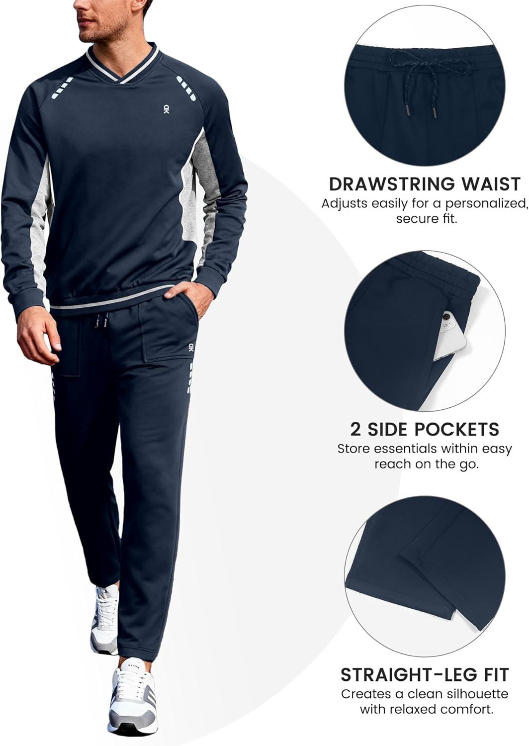 imageLittle Donkey Andy Mens Tracksuit 2 Piece Sweatsuit V Neck Pullover Set Jogging Athletic Outfits Casual Gym Sports Suit SetsNavylight Gray