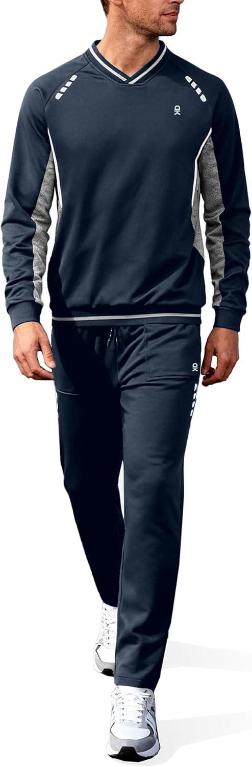 imageLittle Donkey Andy Mens Tracksuit 2 Piece Sweatsuit V Neck Pullover Set Jogging Athletic Outfits Casual Gym Sports Suit SetsNavylight Gray