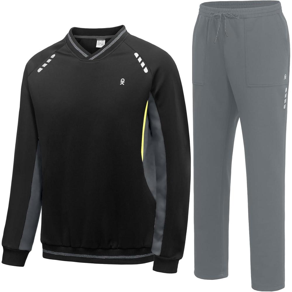 imageLittle Donkey Andy Mens Tracksuit 2 Piece Sweatsuit V Neck Pullover Set Jogging Athletic Outfits Casual Gym Sports Suit SetsBlackdark Gray