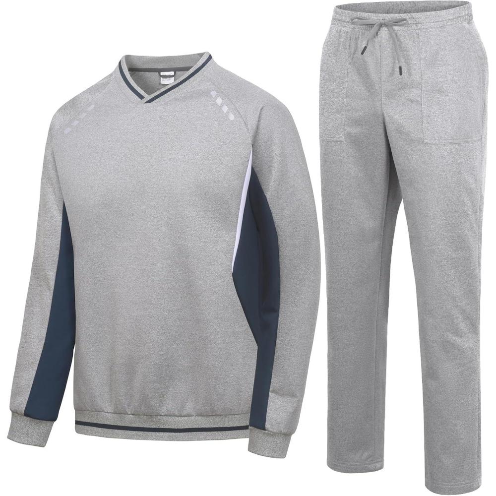 imageLittle Donkey Andy Mens Tracksuit 2 Piece Sweatsuit V Neck Pullover Set Jogging Athletic Outfits Casual Gym Sports Suit SetsLight Graynavy