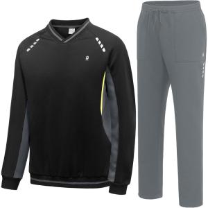 Little Donkey Andy Men’s Tracksuit 2 Piece Sweatsuit V Neck Pullover Set Jogging Athletic Outfits Casual Gym Sports Suit Sets(Black-dark Gray)