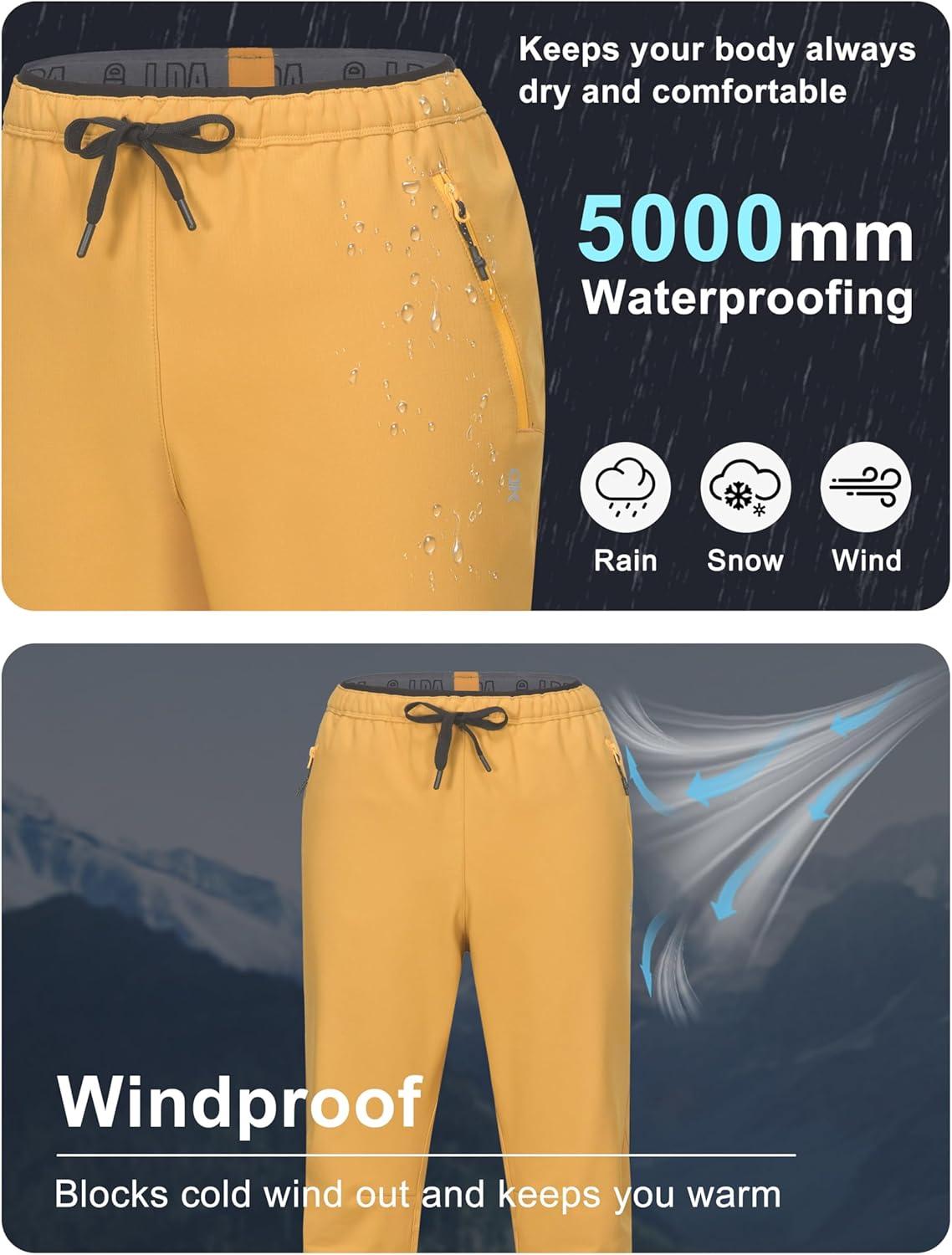 imageLittle Donkey Andy Womens Fleece Lined Hikng Pants Waterproof Cargo Pants Winter Thermal Running JoggersTurmeric