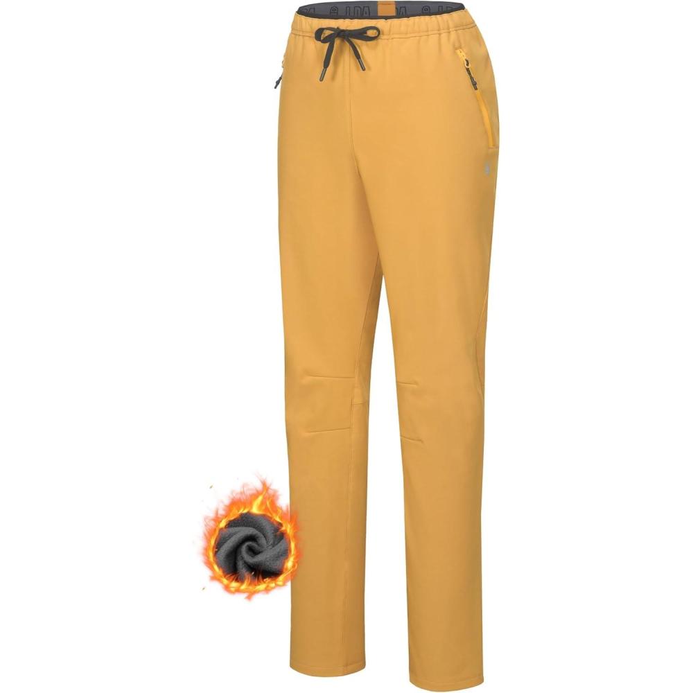 imageLittle Donkey Andy Womens Fleece Lined Hikng Pants Waterproof Cargo Pants Winter Thermal Running JoggersTurmeric