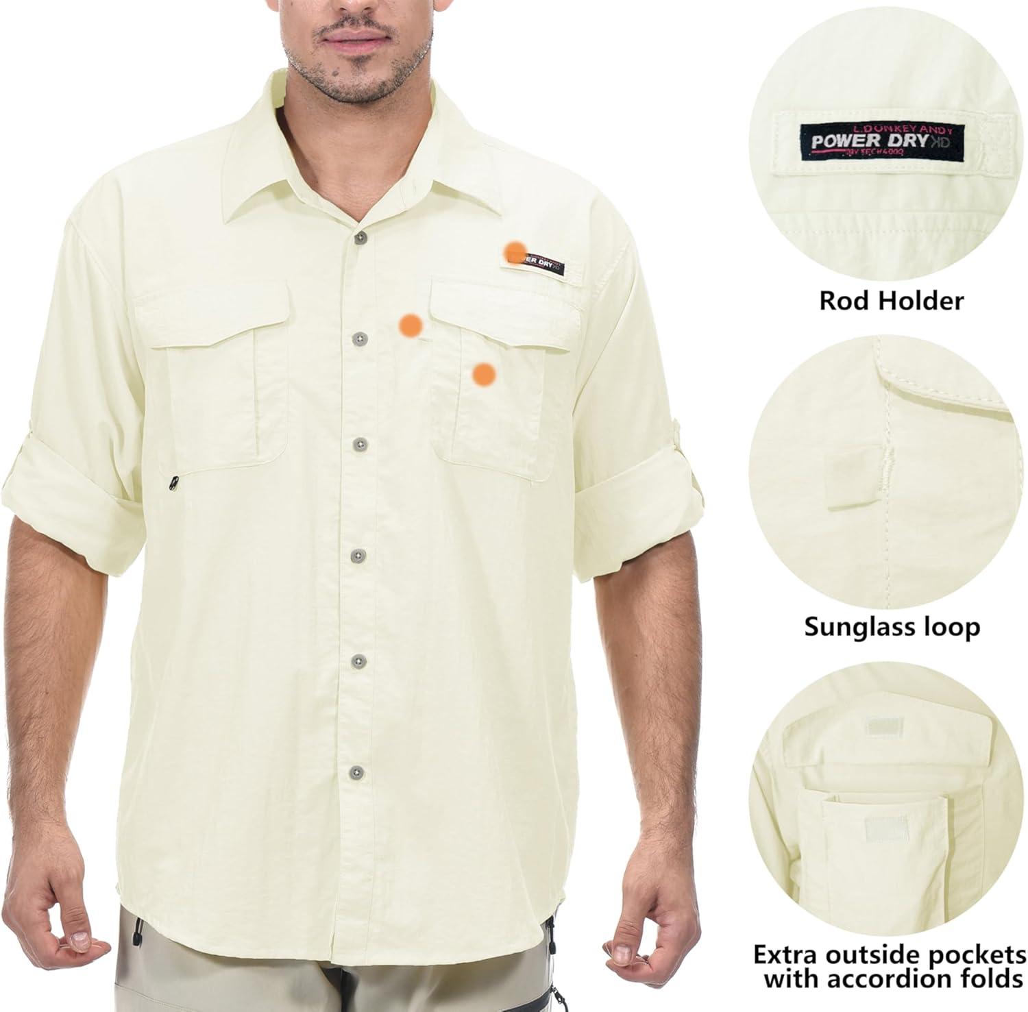 imageLittle Donkey Andy Mens UPF 50 UV Protection Shirt Long Sleeve Fishing Shirt Breathable and Fast DryVanilla Ice