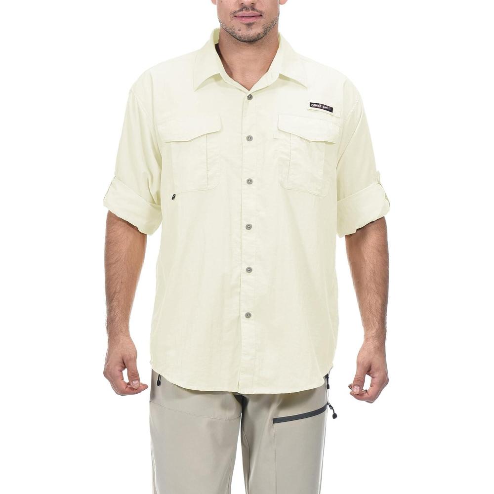 imageLittle Donkey Andy Mens UPF 50 UV Protection Shirt Long Sleeve Fishing Shirt Breathable and Fast DryVanilla Ice