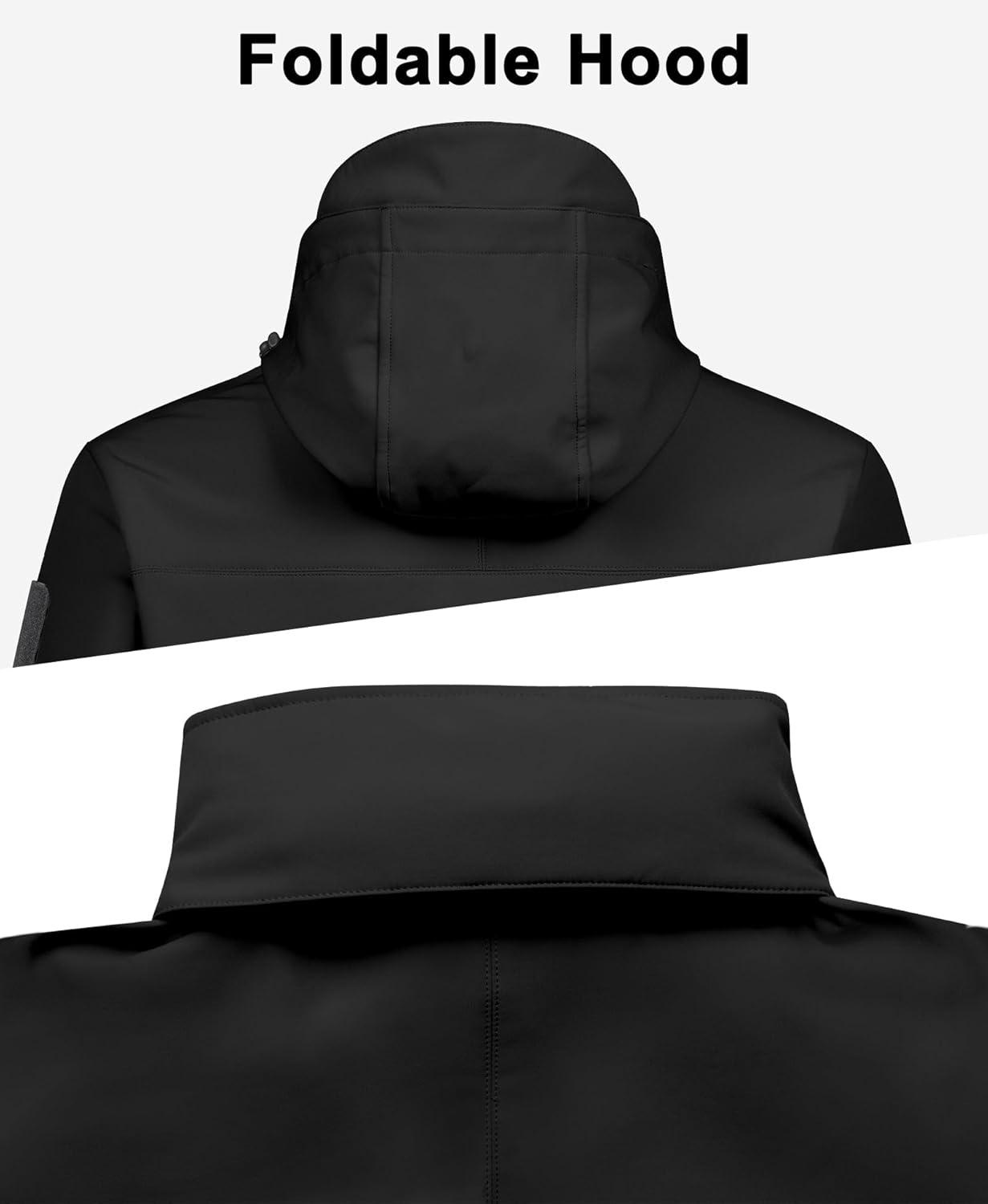 imageLittle Donkey Andy Mens Softshell Jacket Hooded Light Waterproof Tactical Jacket Fleece Windbreaker Jackets with 8 PocketsBlack