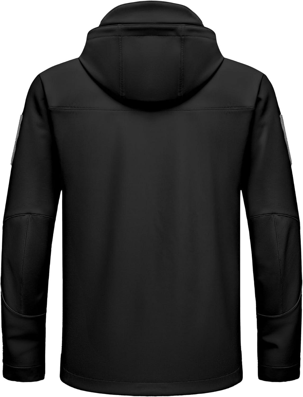 imageLittle Donkey Andy Mens Softshell Jacket Hooded Light Waterproof Tactical Jacket Fleece Windbreaker Jackets with 8 PocketsBlack
